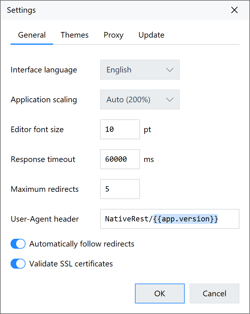 NativeRest General Settings