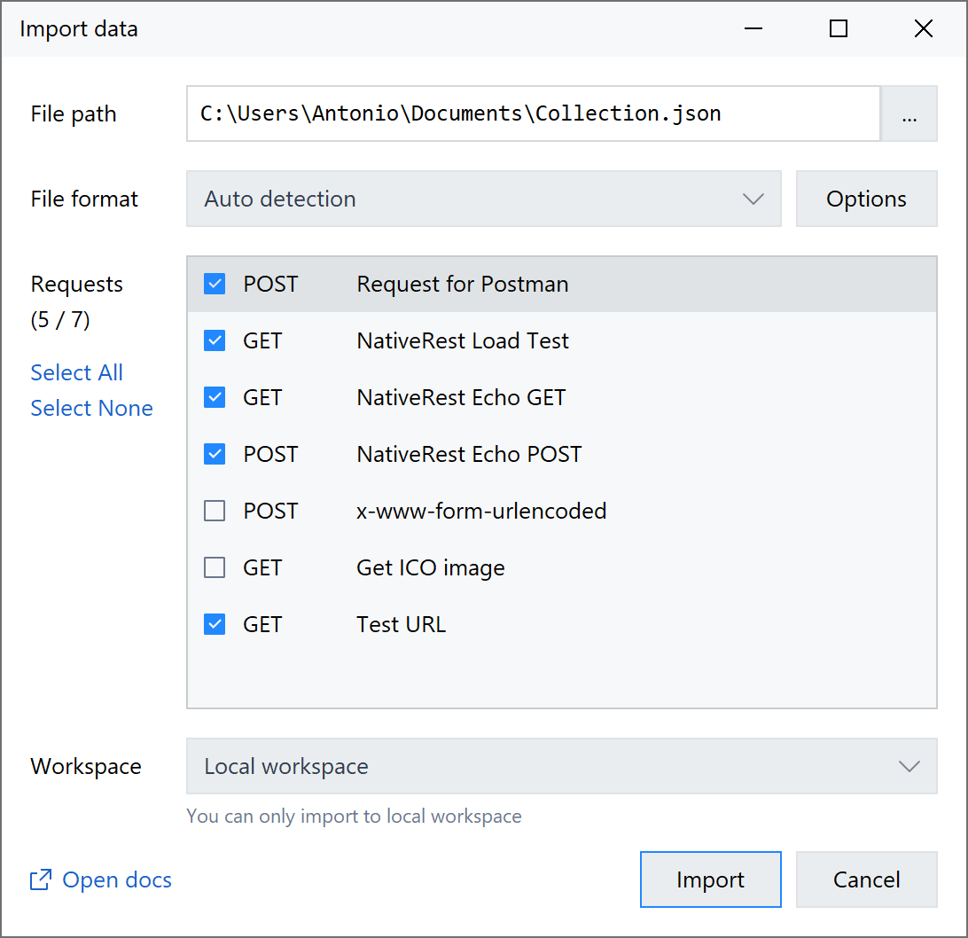 NativeRest Import Data