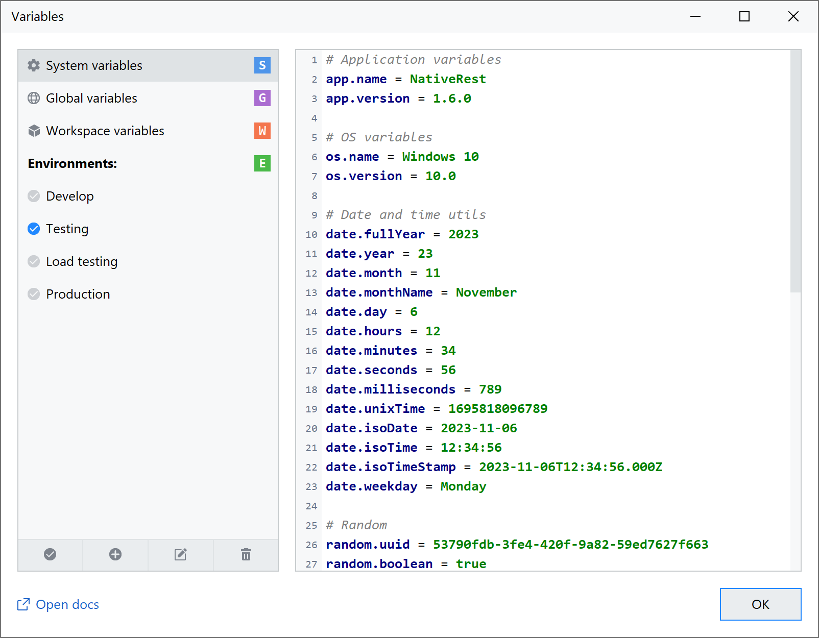 NativeRest System Variables